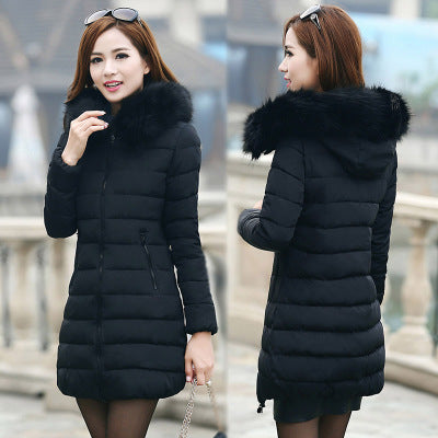 Fur collar mid-length thick down cotton