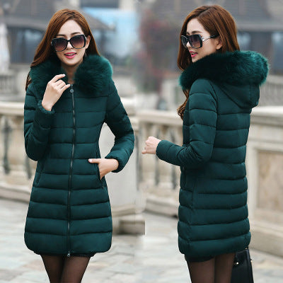 Fur collar mid-length thick down cotton