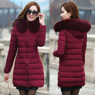 Fur collar mid-length thick down cotton