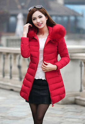 Fur collar mid-length thick down cotton