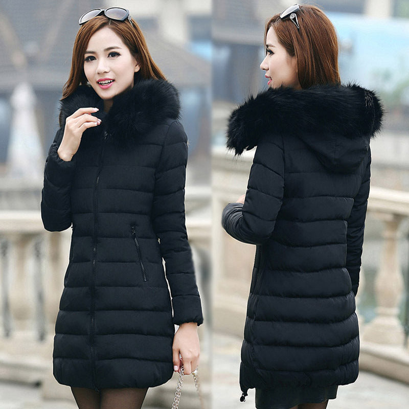 Fur collar mid-length thick down cotton