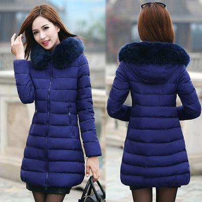 Fur collar mid-length thick down cotton