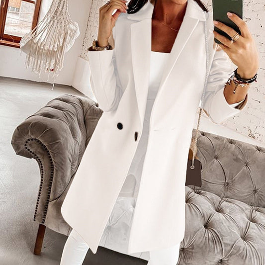 Ladies Suit Collar Long Sleeve Button Coat
