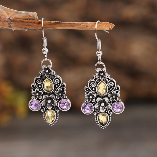 Retro Ethnic Style Carved Water Drop Pear-shaped Earrings