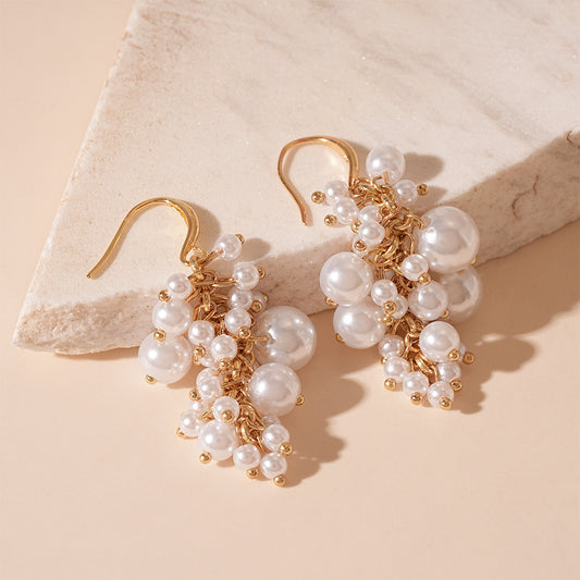 Retro Baroque Size Pearl Tassel Earrings